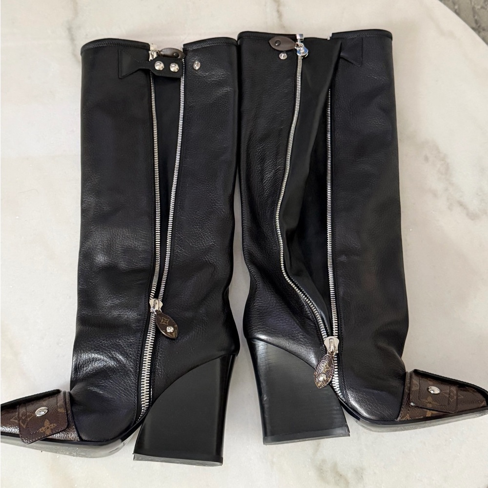 Louis Vuitton Calfskin Monogram Patti Wedge Tall Boot